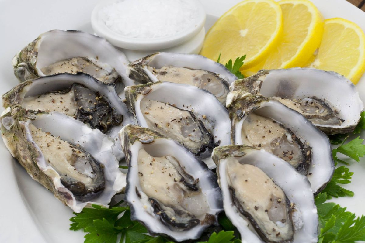 Local oysters, freshly shucked, with lemon