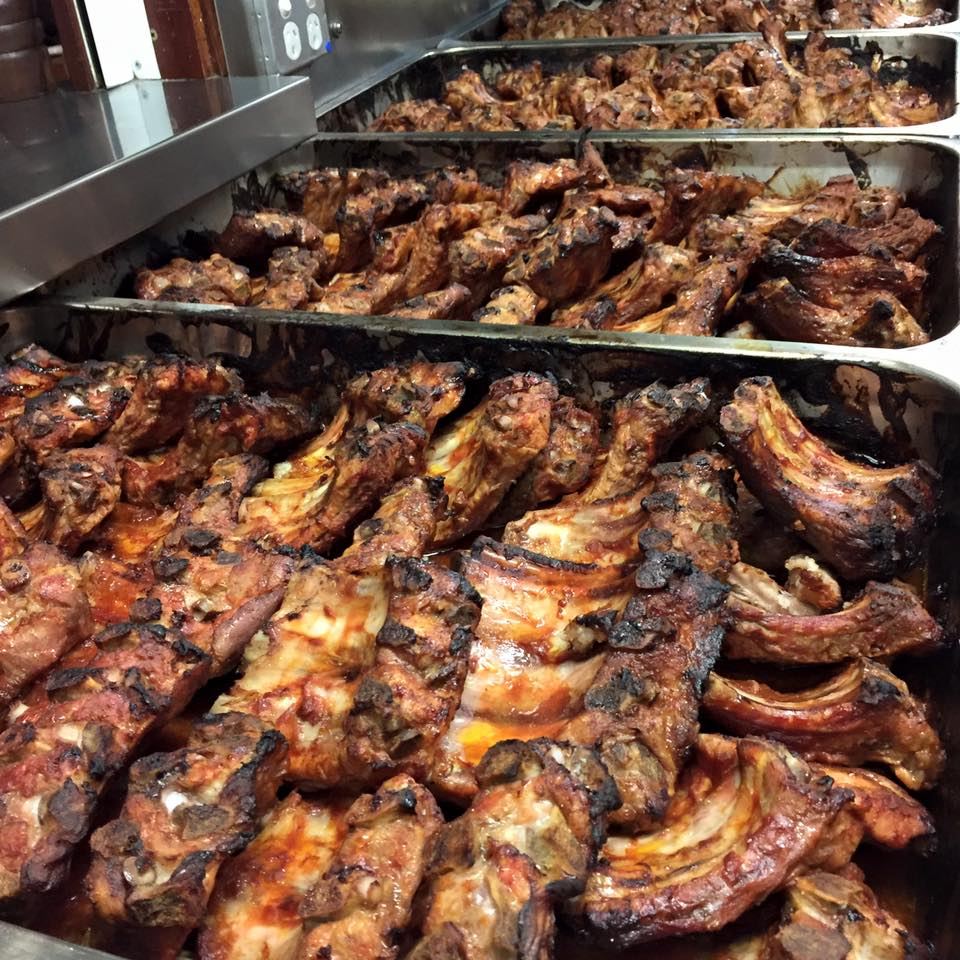 Trays of pork spare ribs